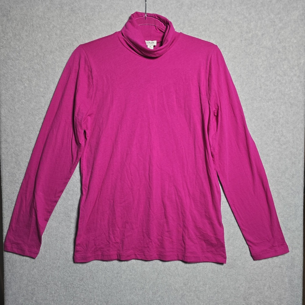 J Crew Women Medium Tissue Turtleneck Tee Top Stretch Pink Preppy Layer Cotton